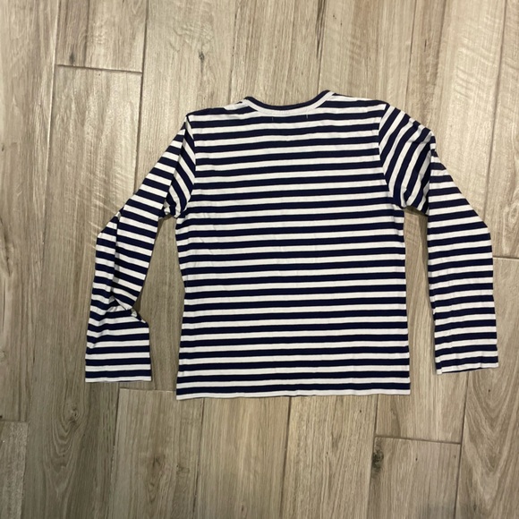Comme de Garçons PLAY heart navy striped cotton long sleeve t shirt - Picture 3 of 3